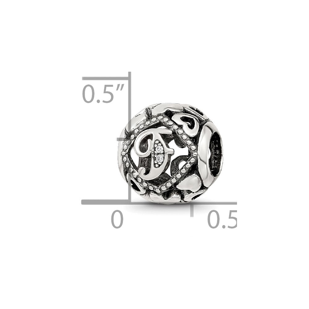 Sterling Silver Reflections CZ Letter F Bead