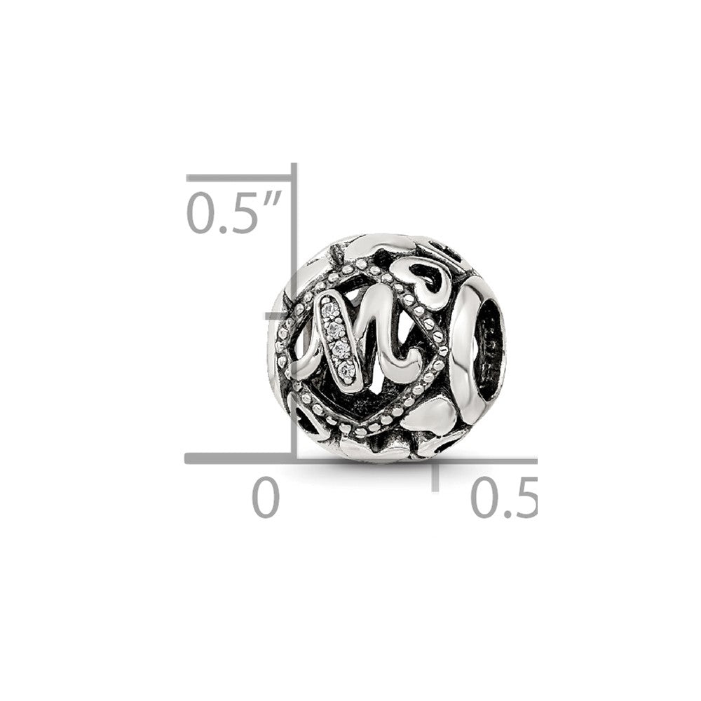 Sterling Silver Reflections CZ Letter M Bead