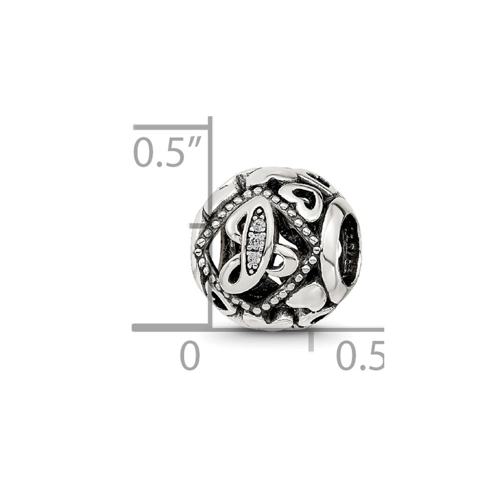 Sterling Silver Reflections CZ Letter J Bead