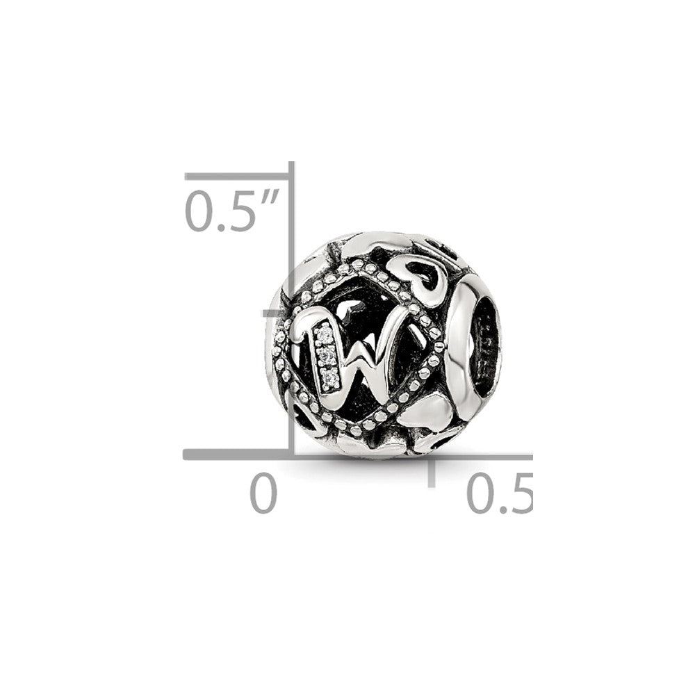 Sterling Silver Reflections CZ Letter W Bead