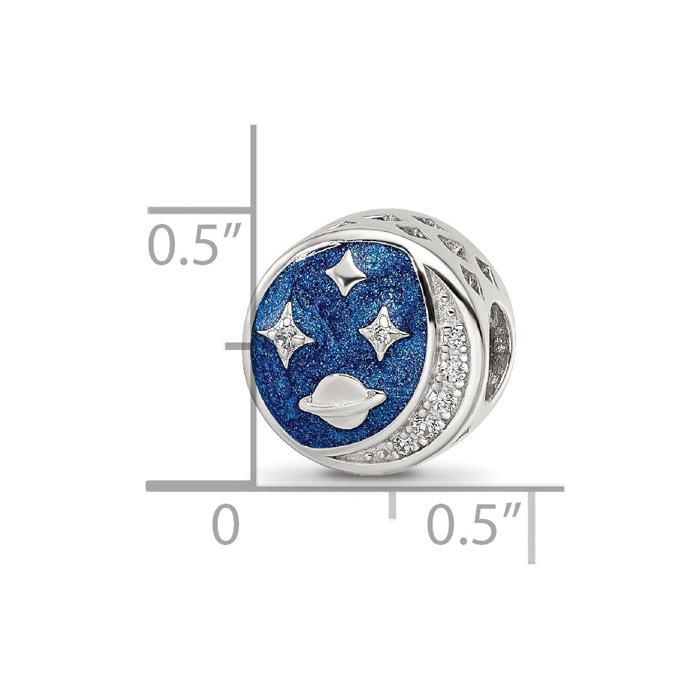 Sterling Silver Reflections Rhod-plated Enamel CZ Night Time Bead