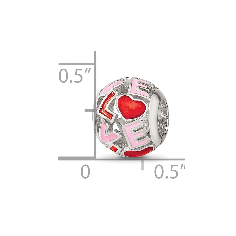 Sterling Silver Reflections Rhodium-plated Enameled Love Bead