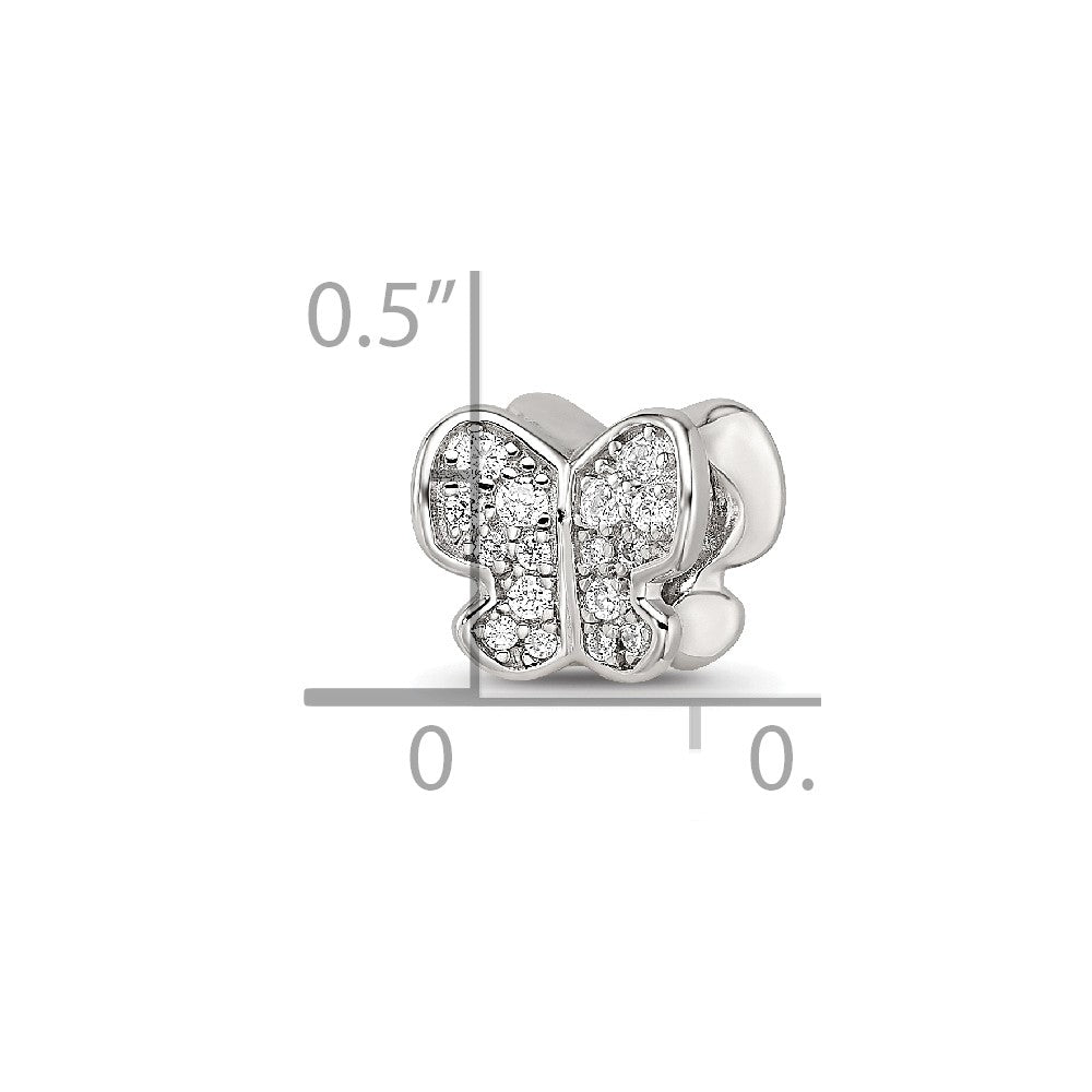 Sterling Silver Reflections Rhodium-plated Enamel CZ Butterfly Bead