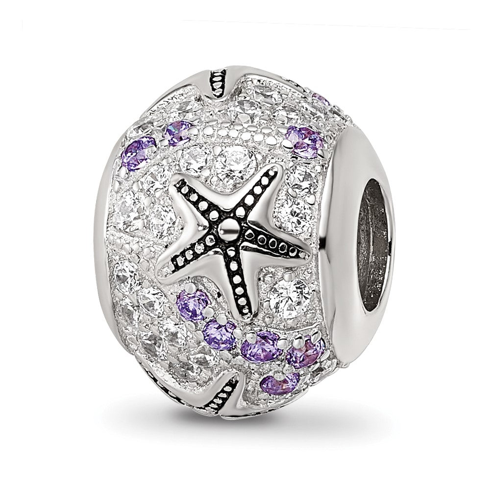 Sterling Silver Reflections Rhod-plated CZ Star Fish Bead