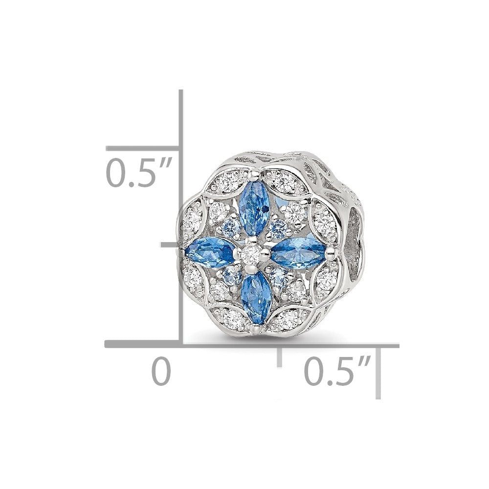 Sterling Silver Reflections Rhodium-plated Blue Spinel & CZ Floral Bead