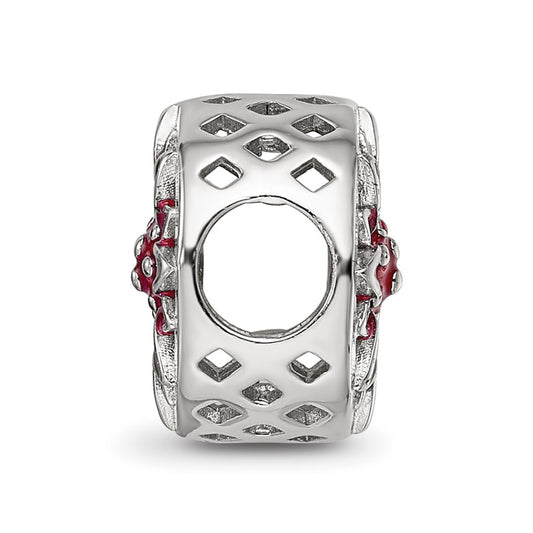 Sterling Silver Reflections Rhodium-plated Red Enamel Flower Bead
