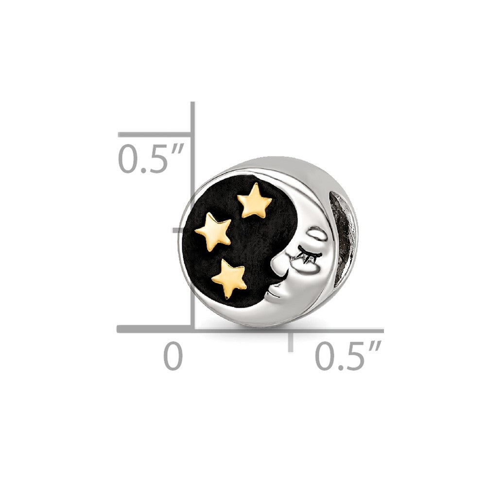 Sterling Silver Reflections Rhodium Gold-plated Enamel Moon/Stars Bead