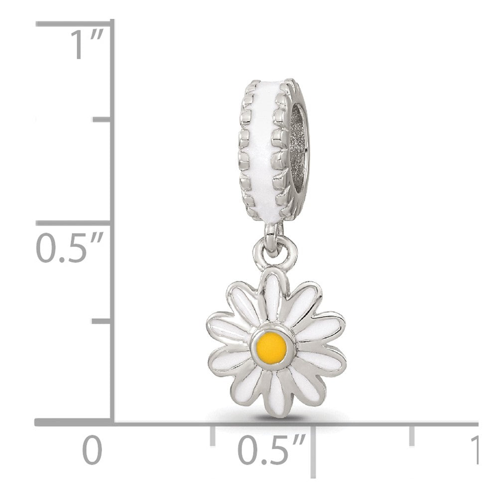 Sterling Silver Reflections Rhodium-plated Enamel Daisies Bead