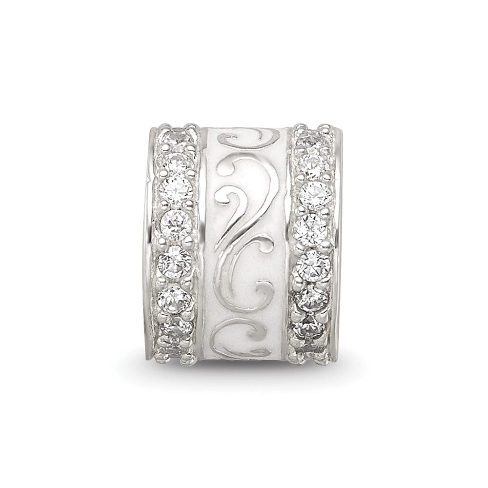 Sterling Silver Reflections White Enamel CZ Swirl Design Bead