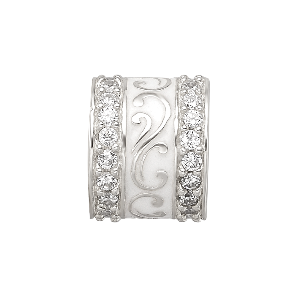 Sterling Silver Reflections White Enamel CZ Swirl Design Bead