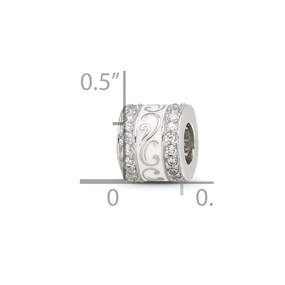 Sterling Silver Reflections White Enamel CZ Swirl Design Bead