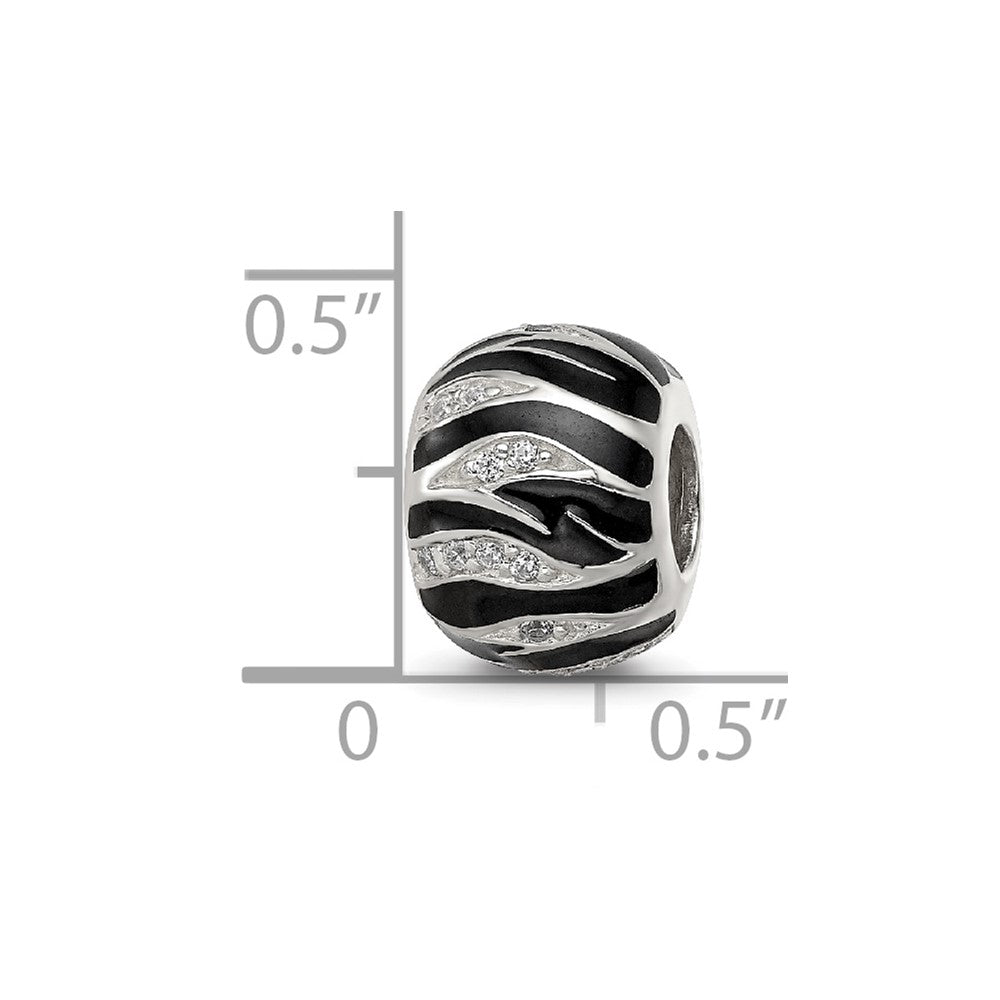 Sterling Silver Reflections Black Enamel Striped CZ Bead