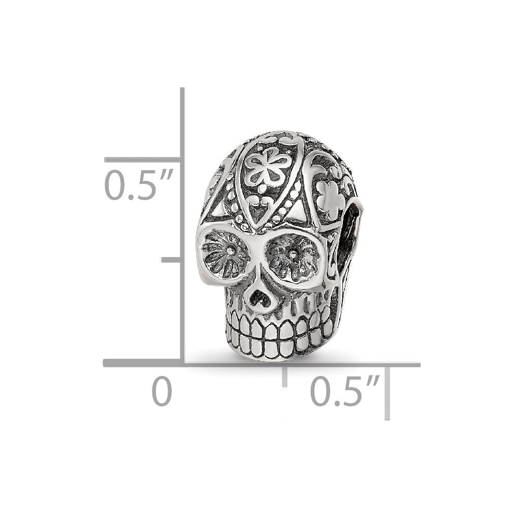 Sterling Silver Reflections Antiqued Calaveras Skull Bead