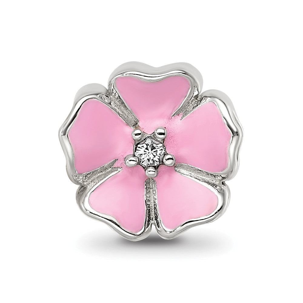 Sterling Silver Reflections Pink Enamel CZ Flower Bead