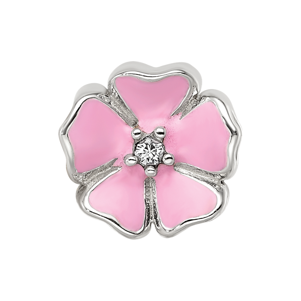 Sterling Silver Reflections Pink Enamel CZ Flower Bead
