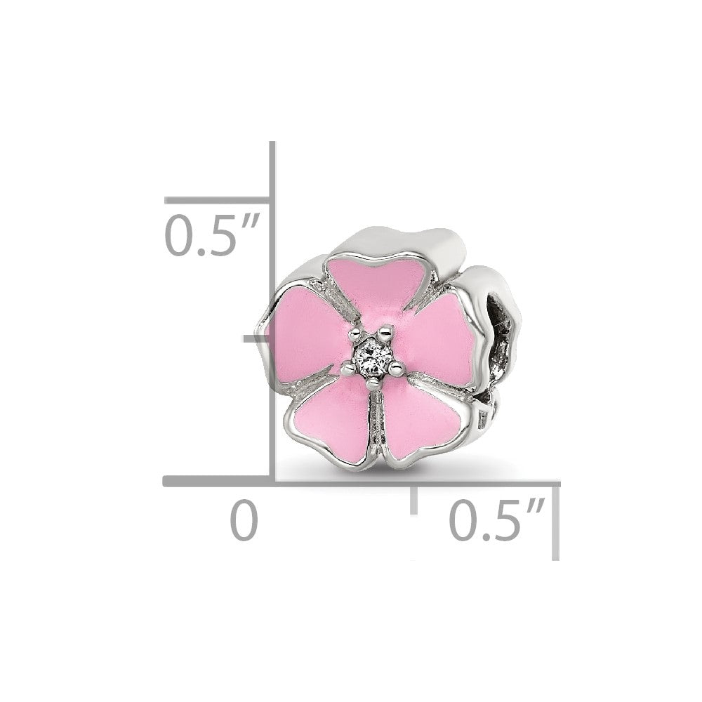 Sterling Silver Reflections Pink Enamel CZ Flower Bead
