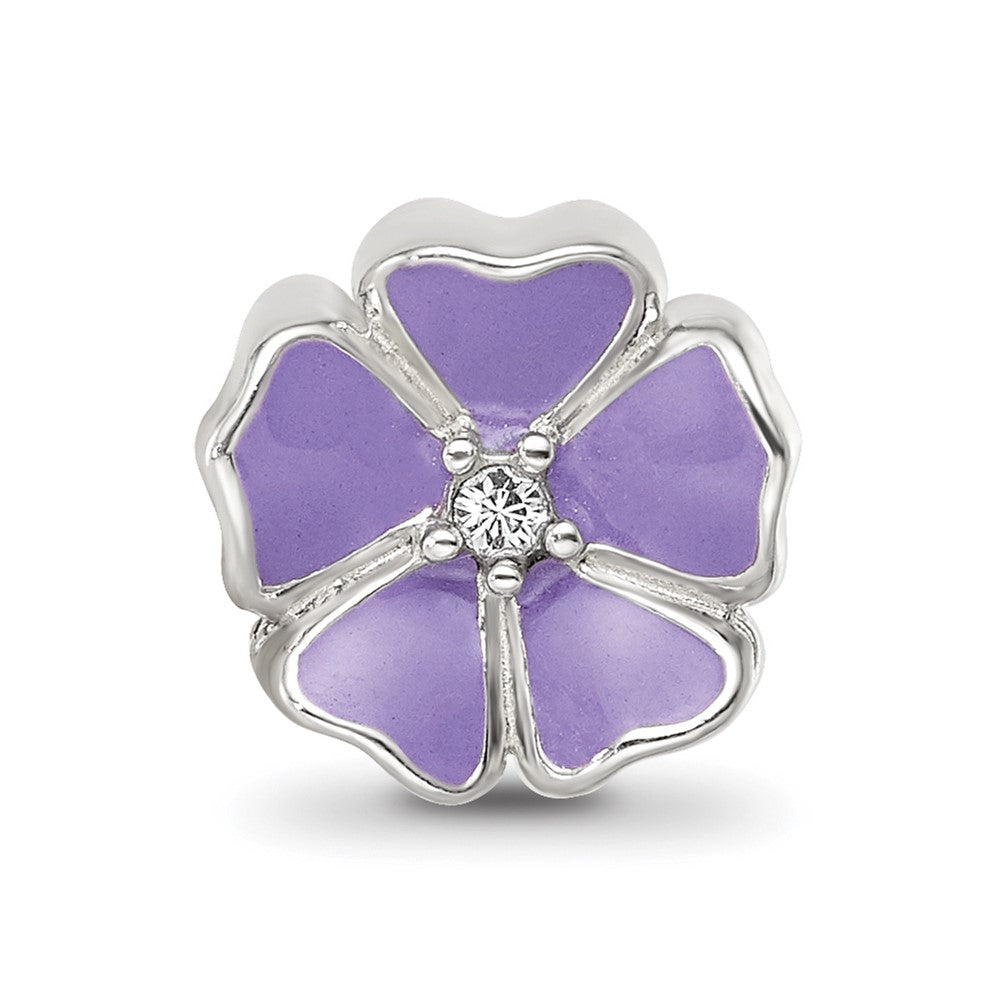 Sterling Silver Reflections Purple Enamel CZ Flower Bead