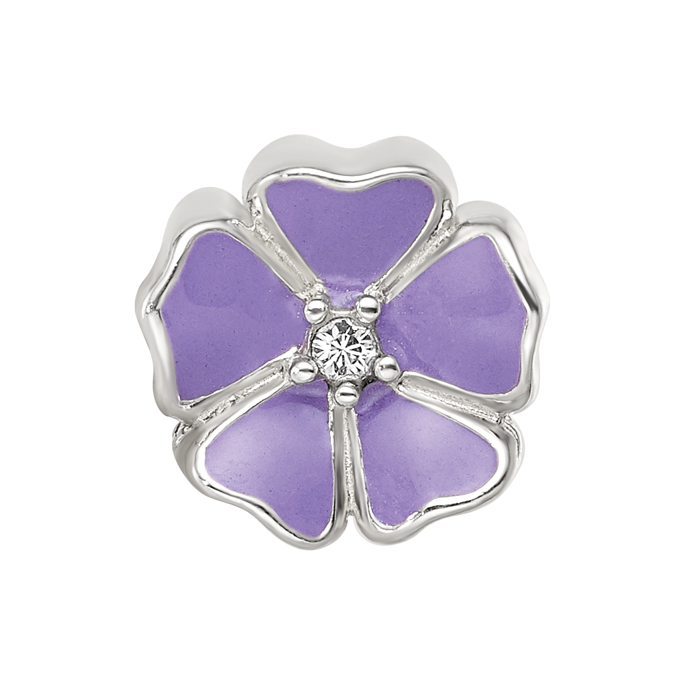 Sterling Silver Reflections Purple Enamel CZ Flower Bead
