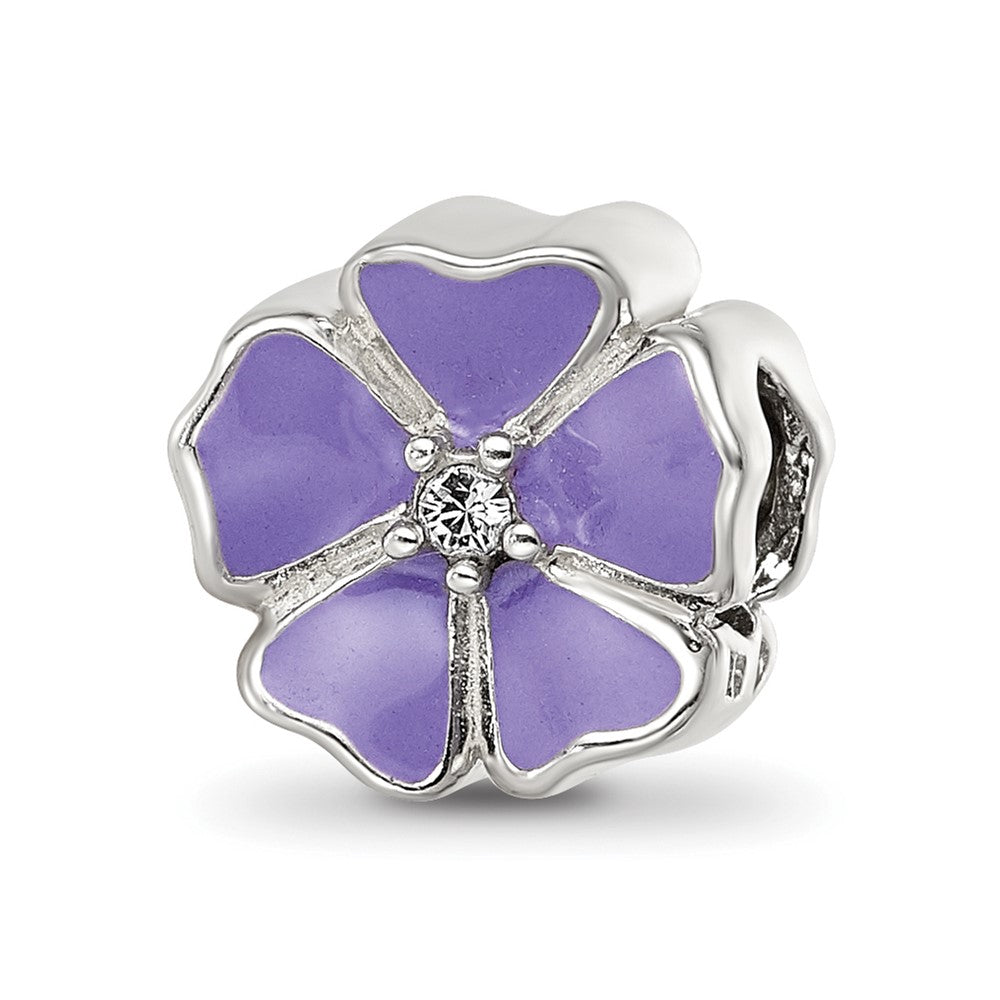 Sterling Silver Reflections Purple Enamel CZ Flower Bead