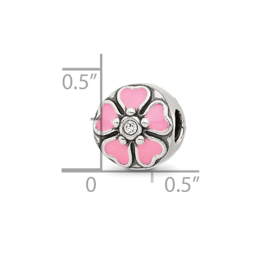 Sterling Silver Reflections Pink Enamel and CZ Flower Bead