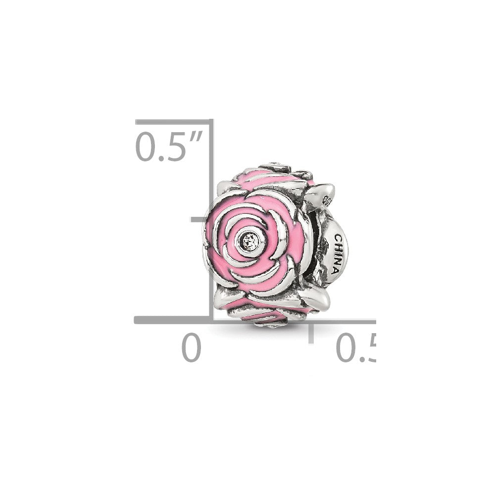Sterling Silver Reflections Pink Enamel and CZ Floral Bead