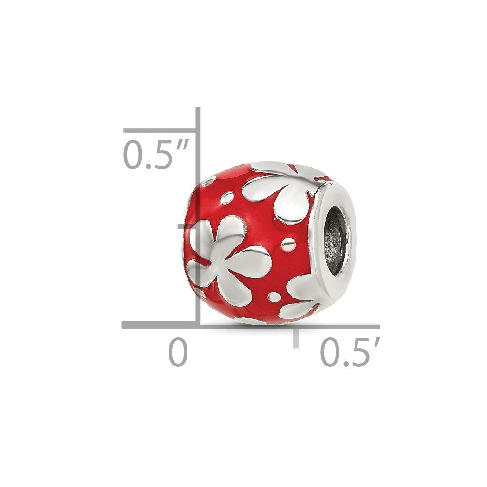 Sterling Silver Reflections Red Enameled Round Floral Bead