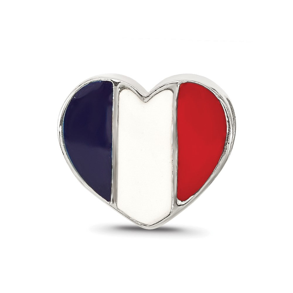Sterling Silver Reflections French Enameled Flag Heart Shaped Bead