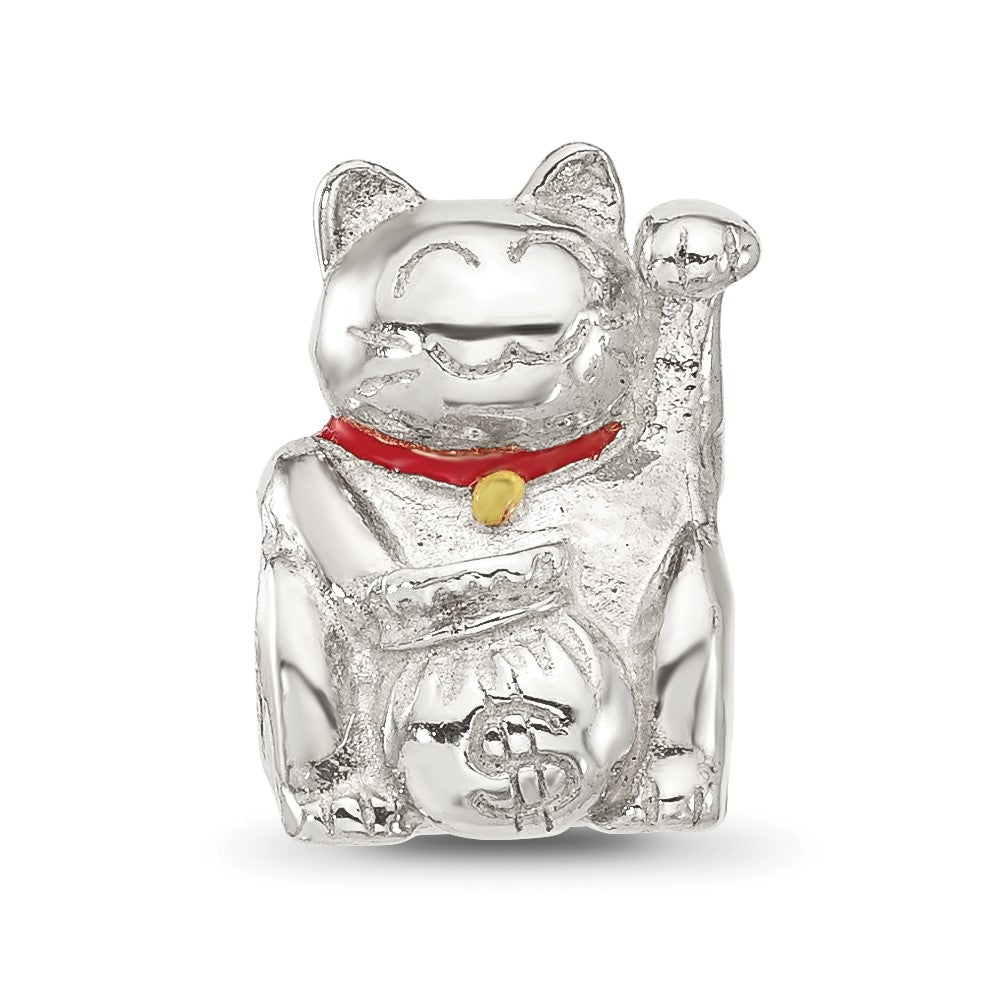 Sterling Silver Reflections Red Enameled Lucky Cat Bead
