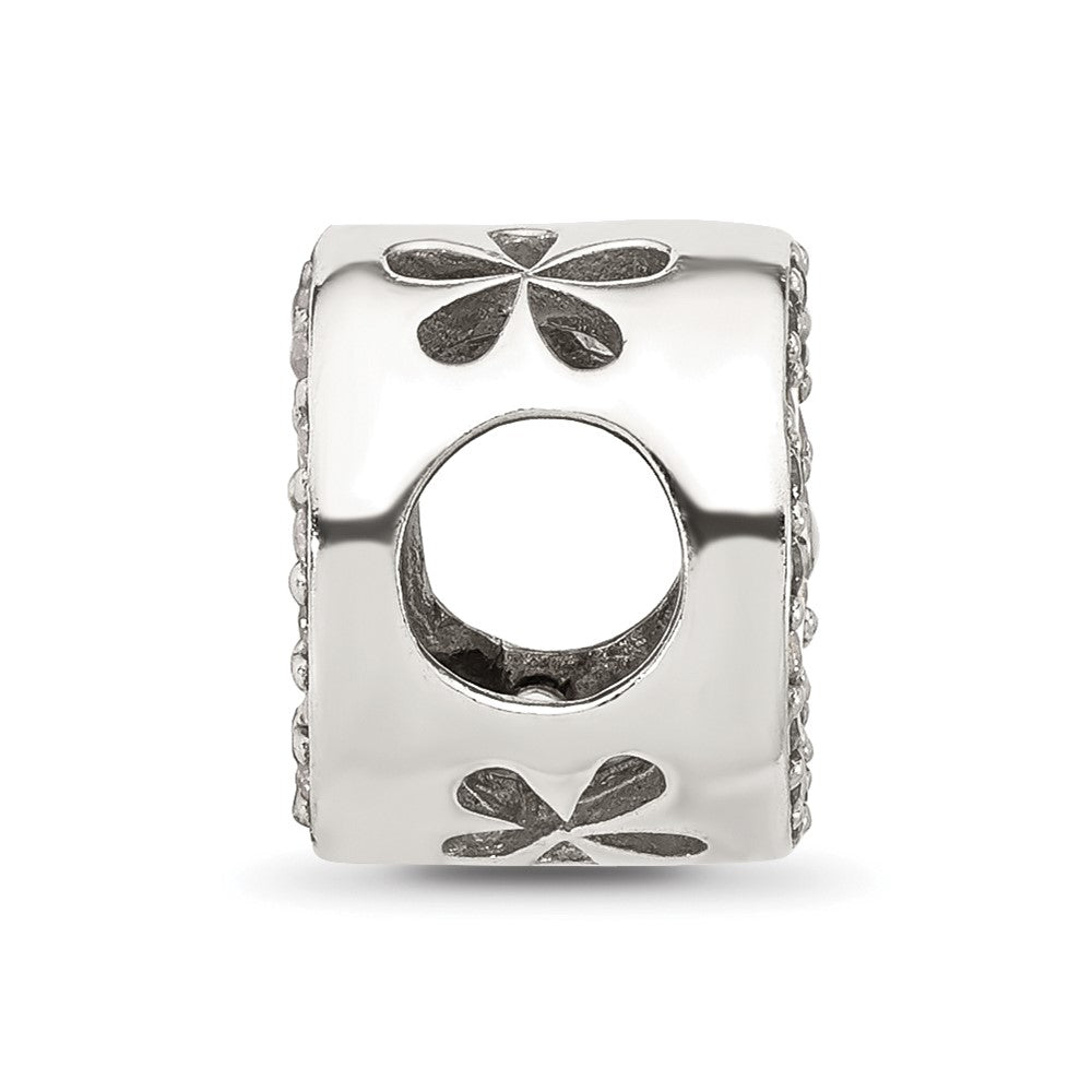 Sterling Silver Reflections Polish CZ and White Enamel Flower Circle Bead