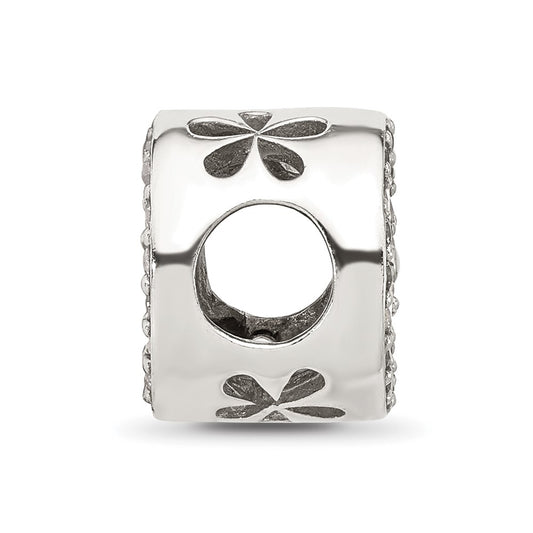 Sterling Silver Reflections Polish CZ and White Enamel Flower Circle Bead
