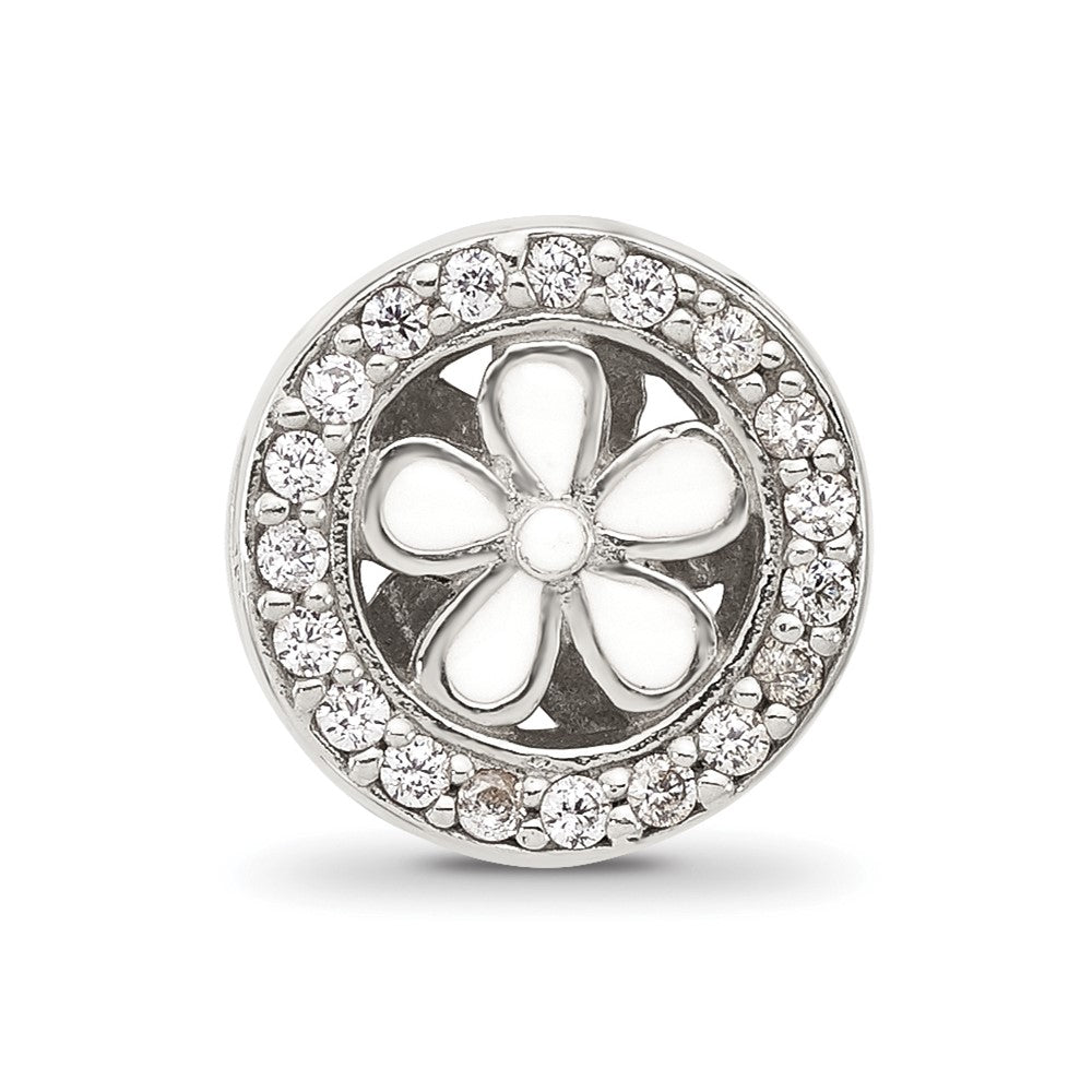 Sterling Silver Reflections Polish CZ and White Enamel Flower Circle Bead