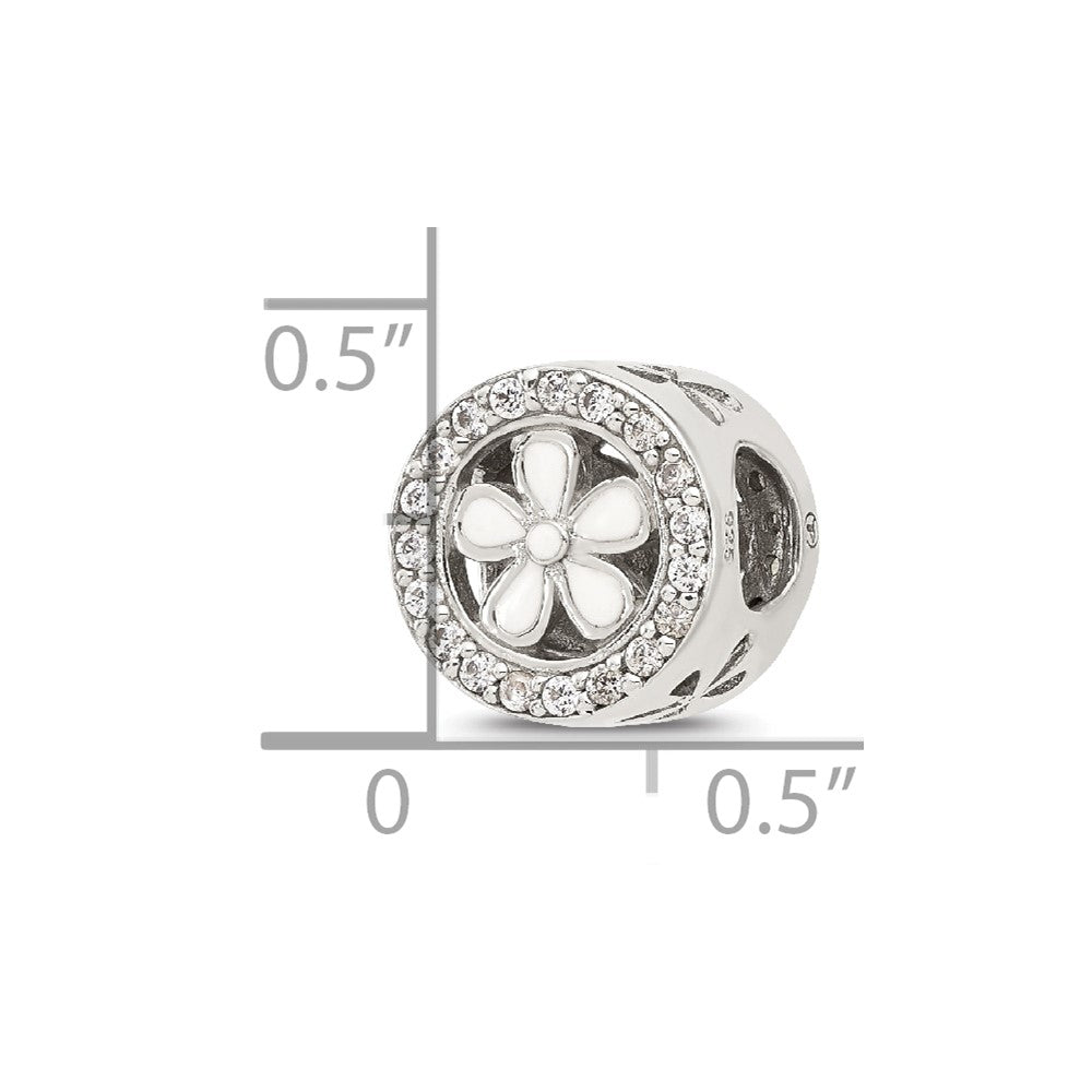 Sterling Silver Reflections Polish CZ and White Enamel Flower Circle Bead