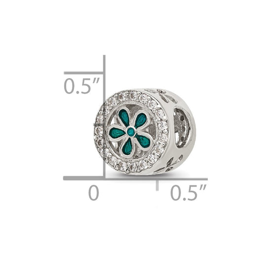 Sterling Silver Reflections Polished CZ and Teal Enamel Flower Circle Bead