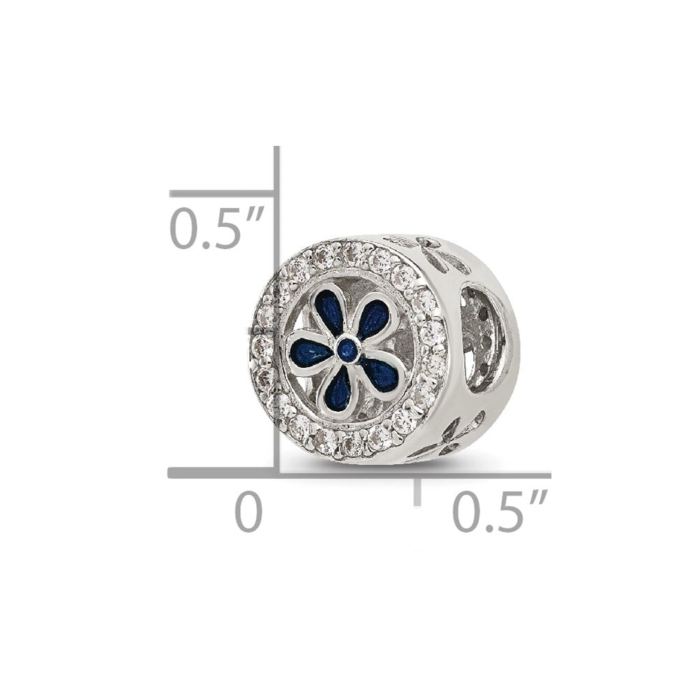 Sterling Silver Reflections Polished CZ and Blue Enamel Flower Circle Bead
