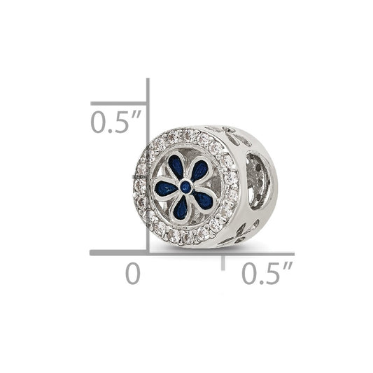 Sterling Silver Reflections Polished CZ and Blue Enamel Flower Circle Bead