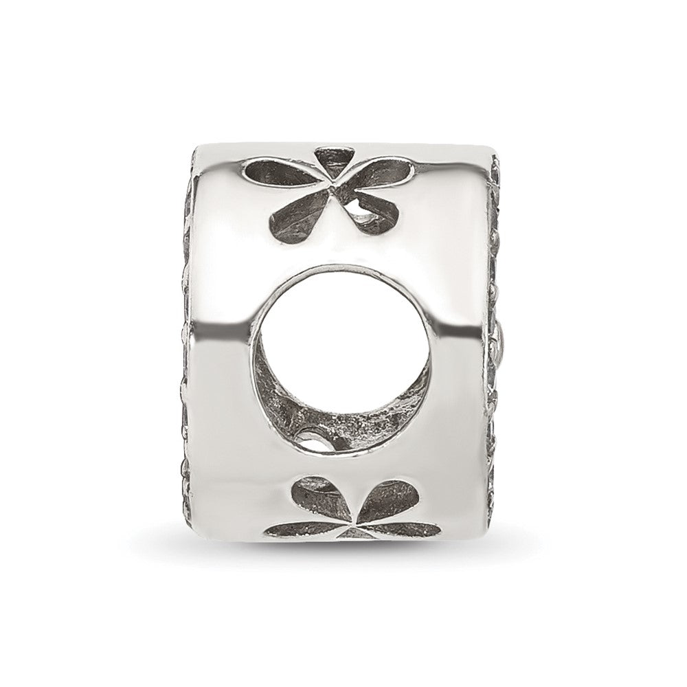 Sterling Silver Reflections Polish CZ and Green Enamel Flower Circle Bead