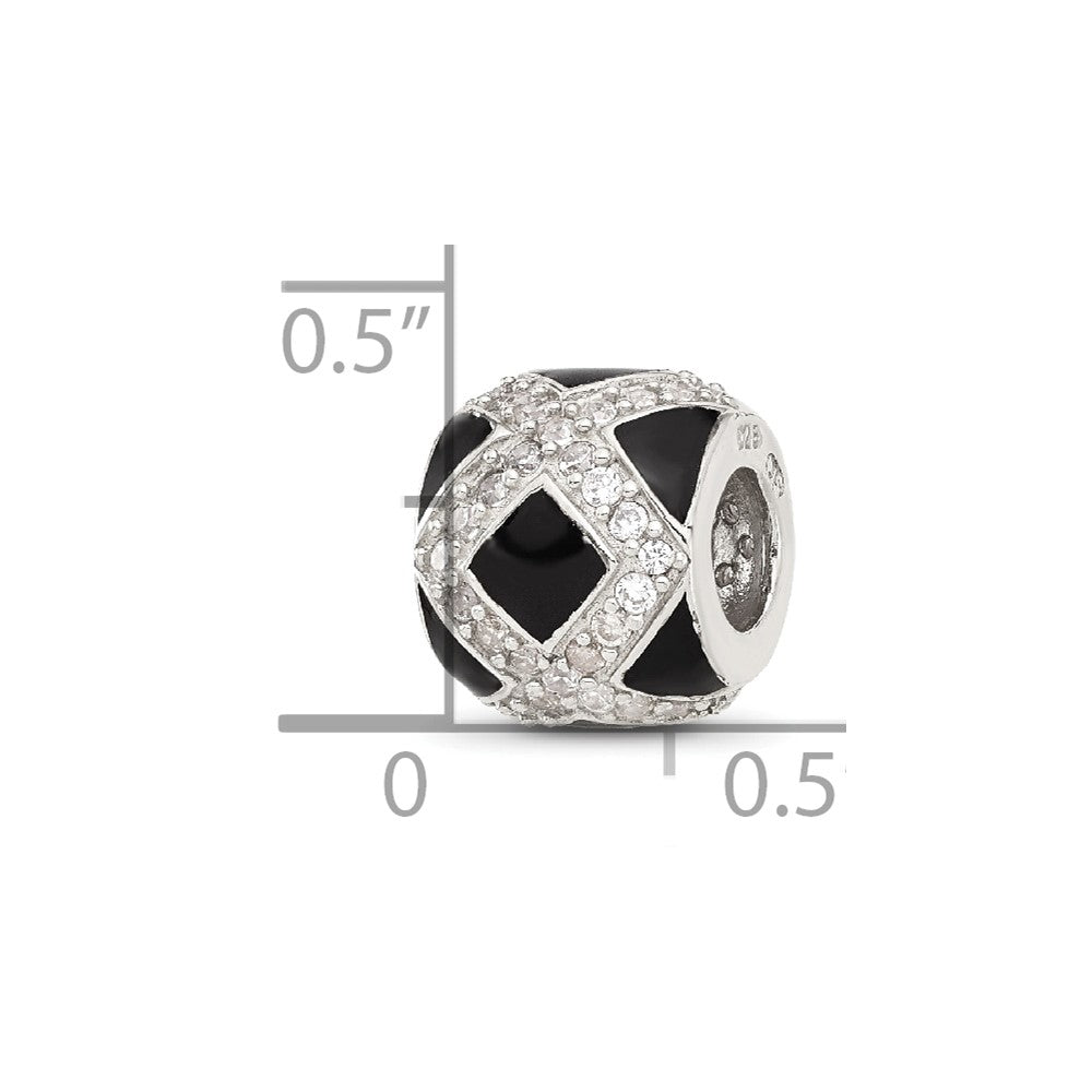 Sterling Silver Reflections CZ Black Enameled Fancy Bead