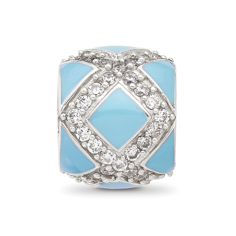 Sterling Silver Reflections CZ Light Blue Enameled Fancy Bead