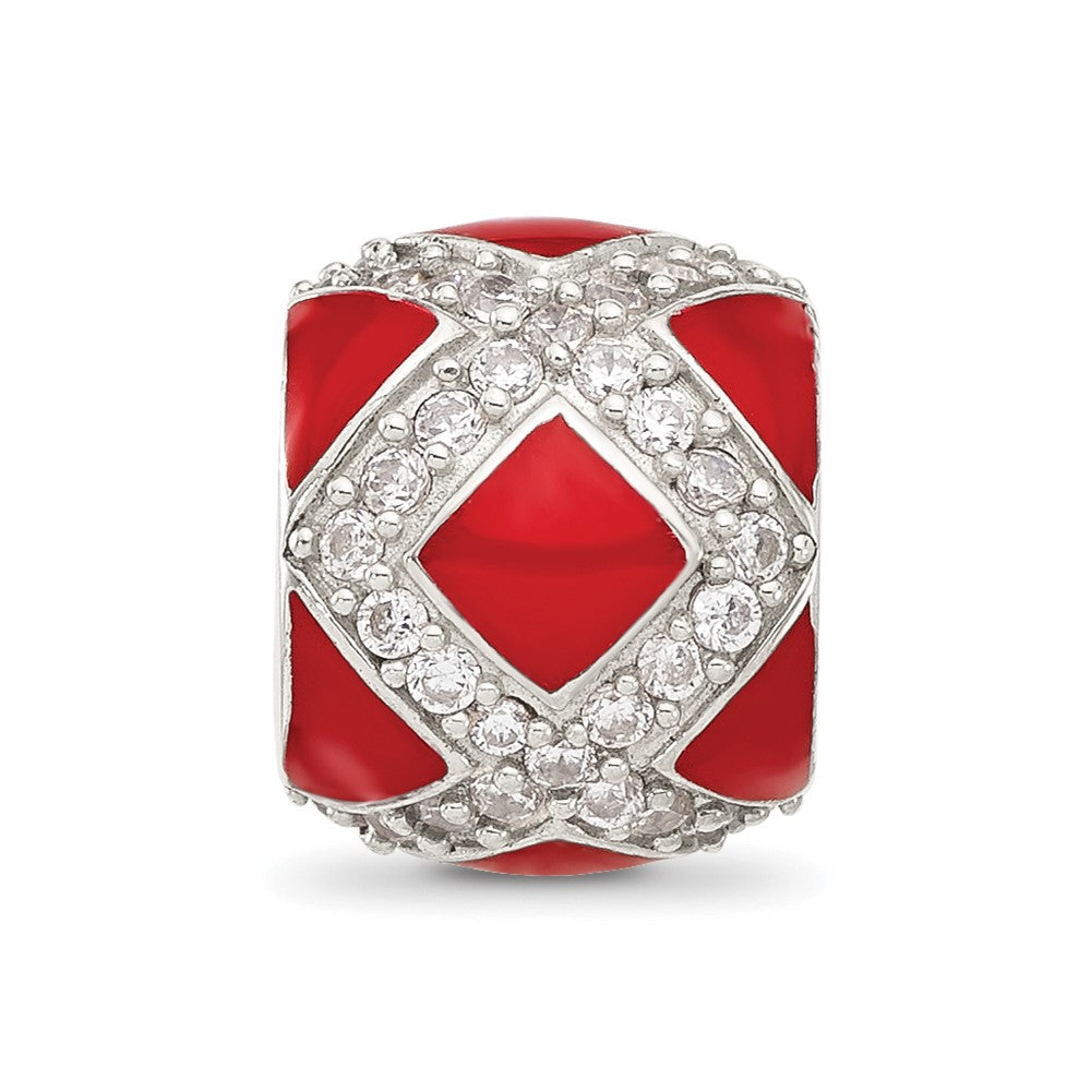 Sterling Silver Reflections CZ Red Enameled Fancy Bead