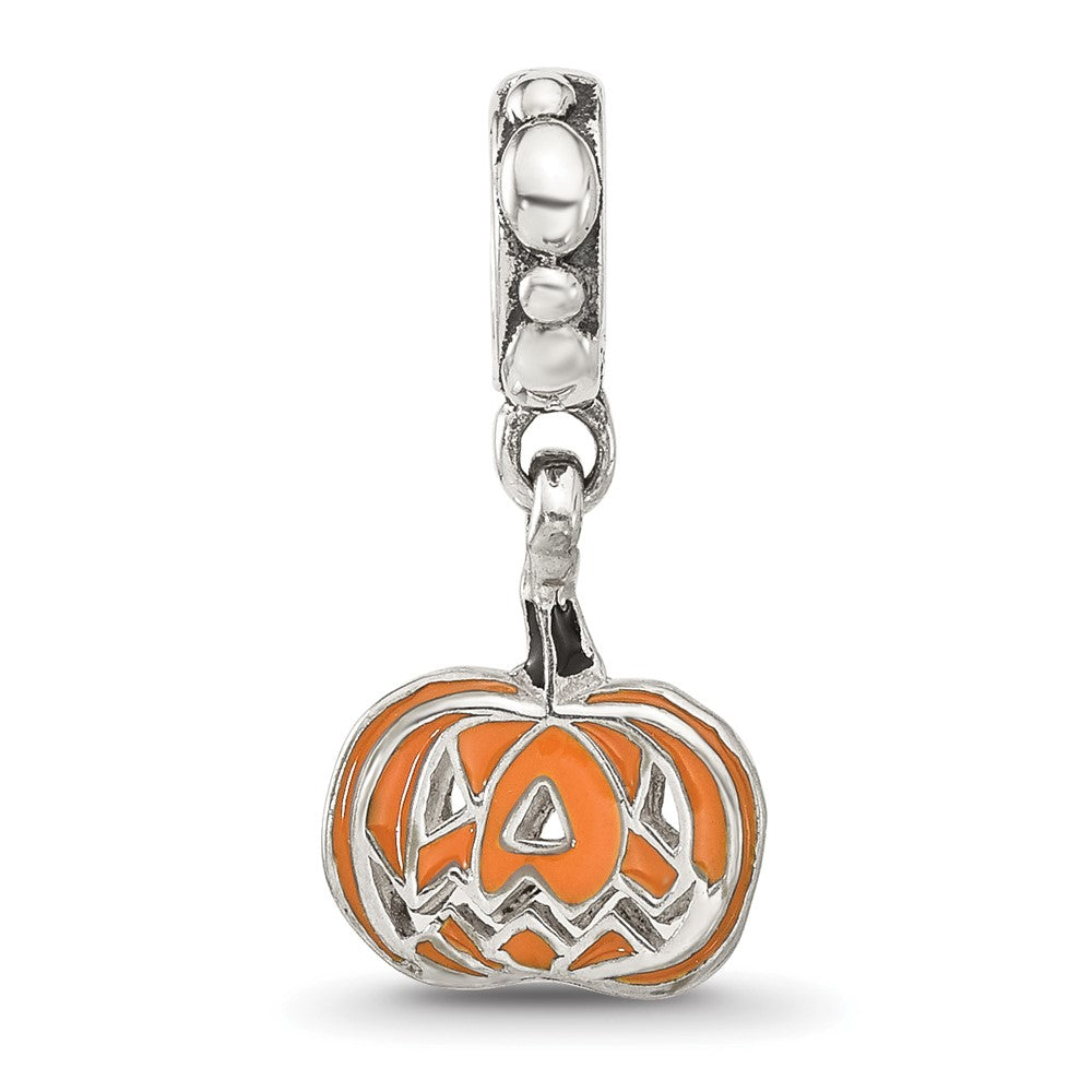 Sterling Silver Reflections Orange Enameled Pumpkin Dangle Bead