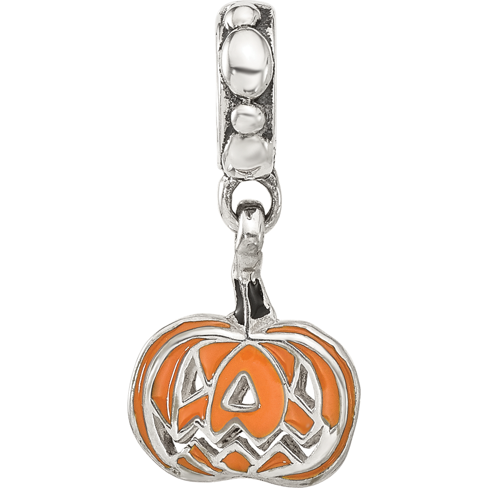 Sterling Silver Reflections Orange Enameled Pumpkin Dangle Bead
