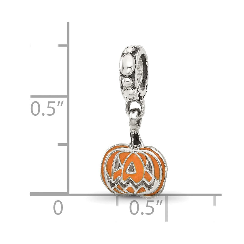 Sterling Silver Reflections Orange Enameled Pumpkin Dangle Bead