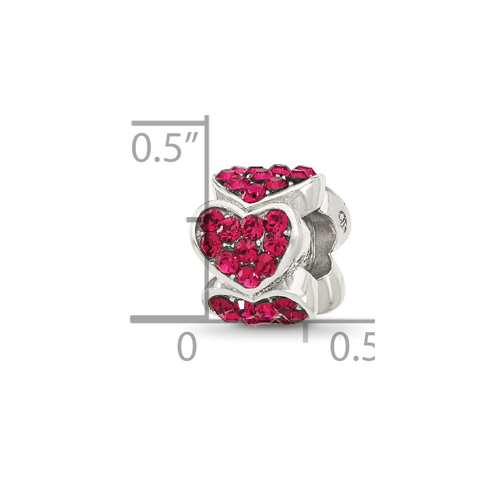 Sterling Silver Reflections Red Crystal Hearts Bead