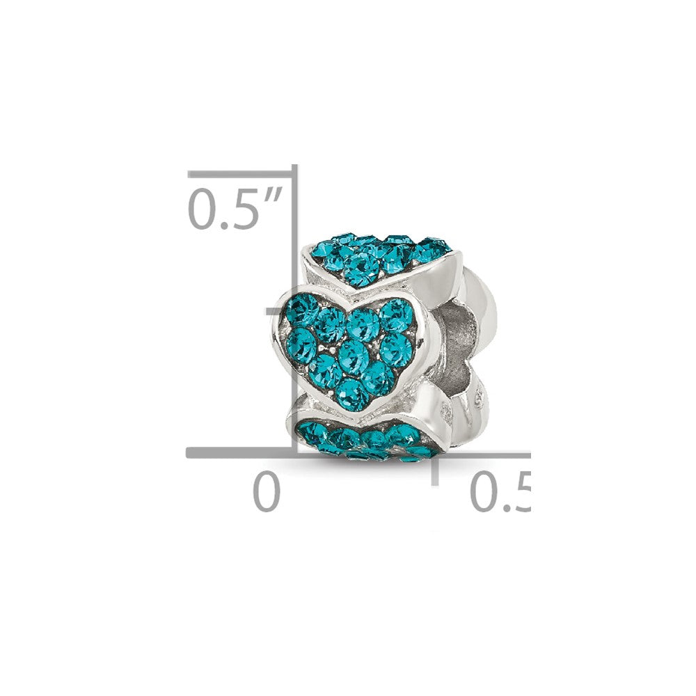 Sterling Silver Reflections Teal Crystal Hearts Bead