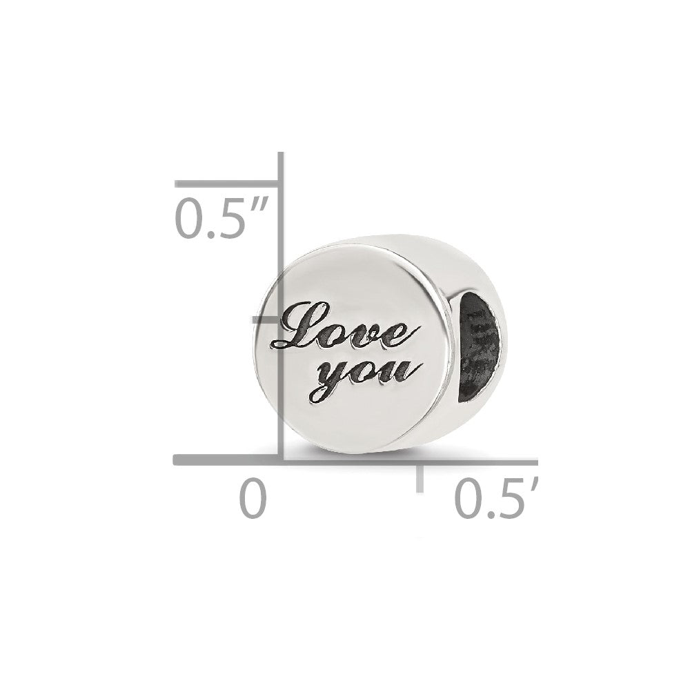 Sterling Silver Reflections Polished Antiqued Love You Circle Bead