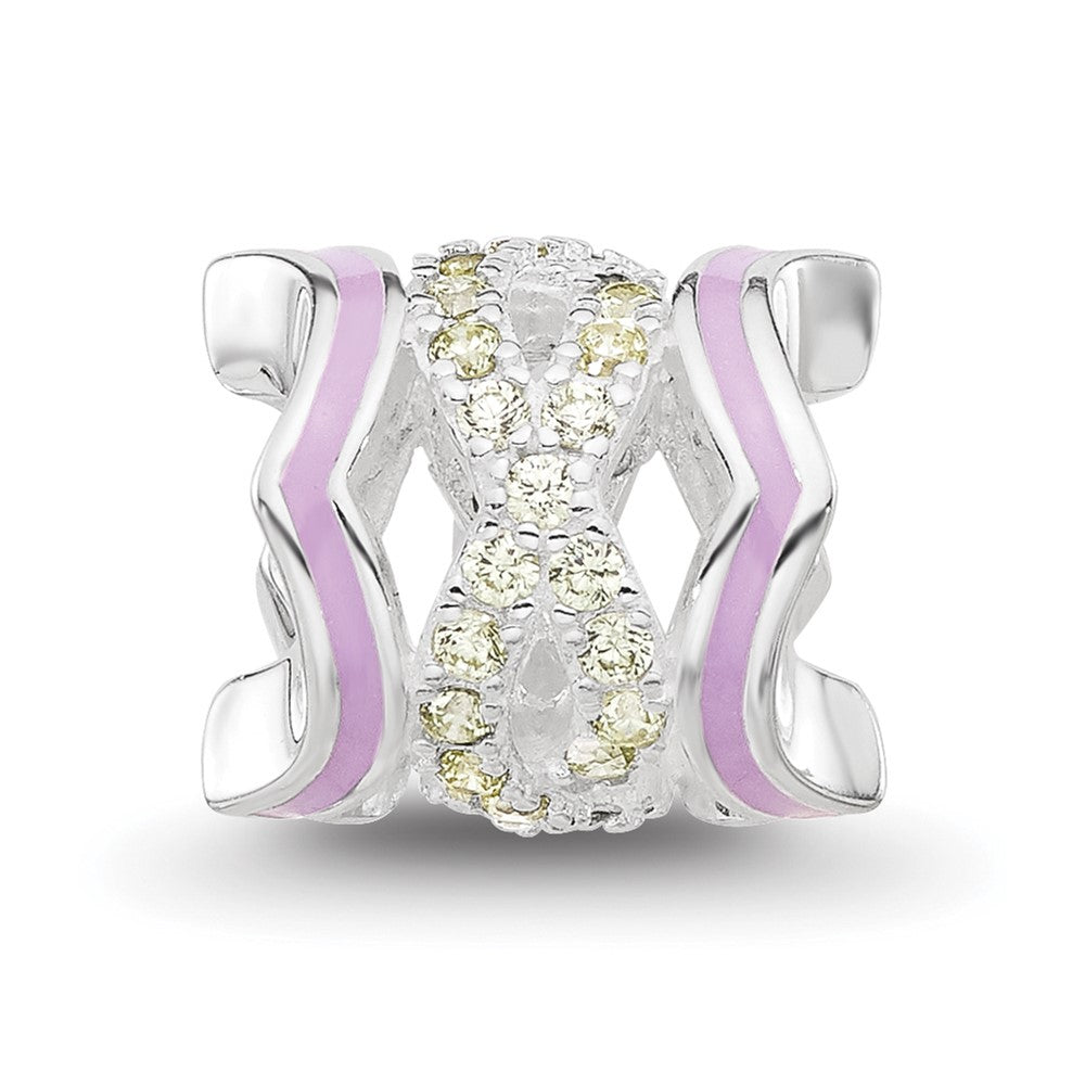 Sterling Silver Reflections Rh-plated Purple Enamel & Yellow CZ Bead