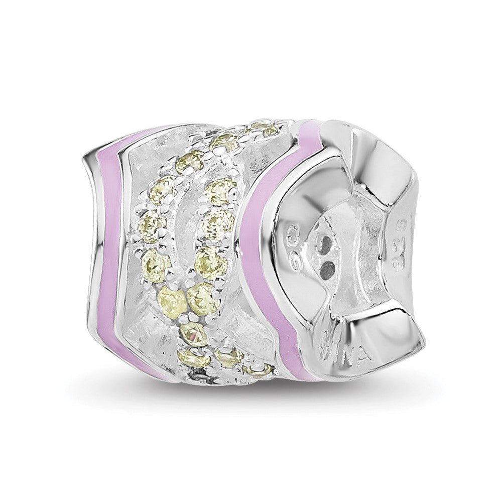Sterling Silver Reflections Rh-plated Purple Enamel & Yellow CZ Bead
