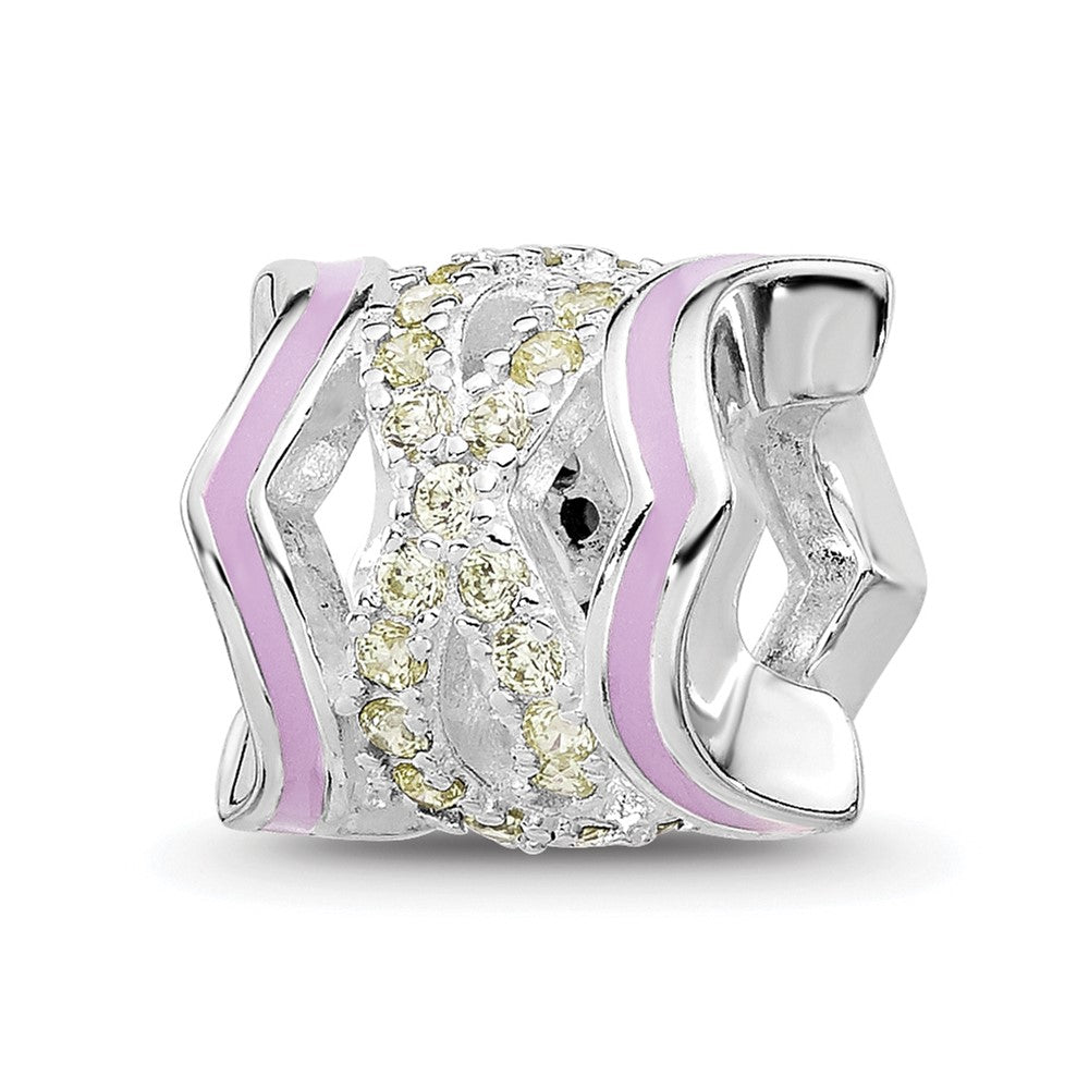 Sterling Silver Reflections Rh-plated Purple Enamel & Yellow CZ Bead