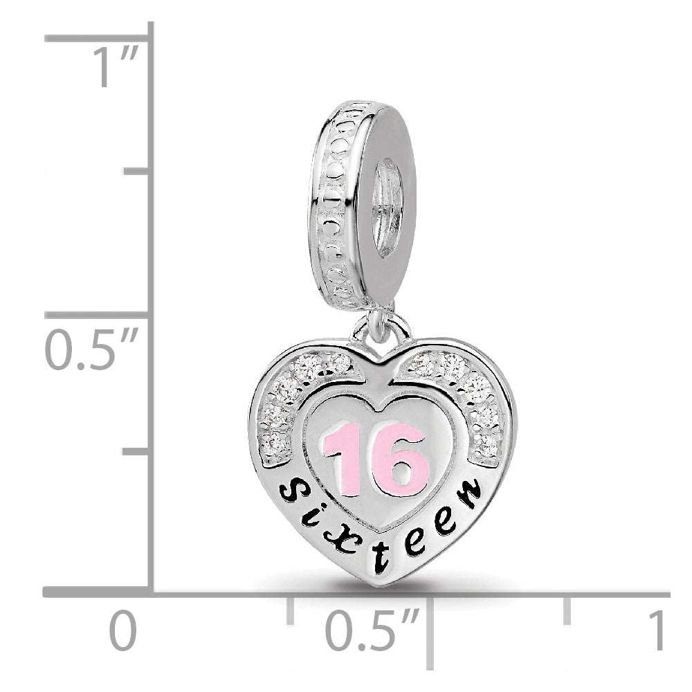 Sterling Silver Reflections Rh-plated Enameled & CZ 16 Dangle Bead
