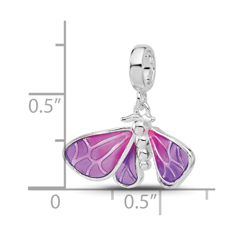 Sterling Silver Reflections Rh-plated Enameled Butterfly Dangle Bead